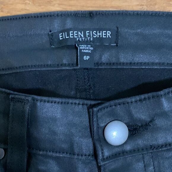 Eileen Fisher Black Skinny Pants Leather-Look – Size 6P - Picture 4 of 9